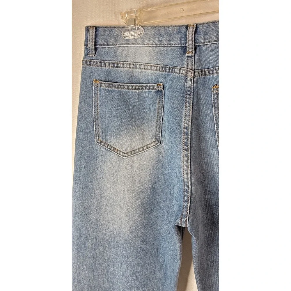 SRPEDRO Women's High Waist Distressed Cut Out Denim Jeans Mid-Wash Sz 9 / 10 - Picture 6 of 9